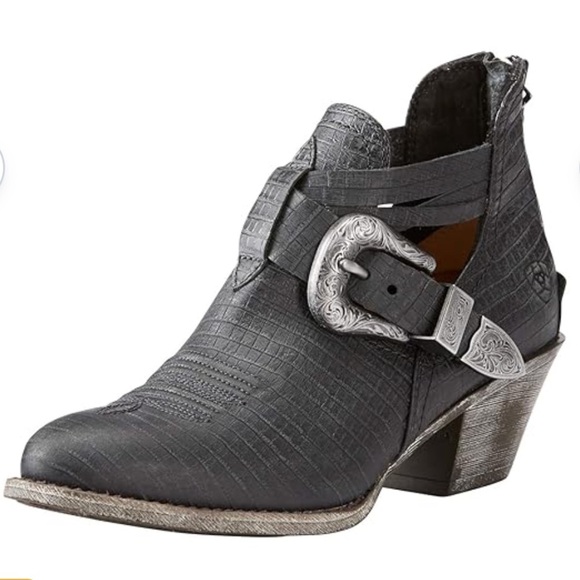 Ariat Women’s Dulce Leather Rounded Toe Black Western Ankle Boot Booties Sz 6.5 - Picture 1 of 7